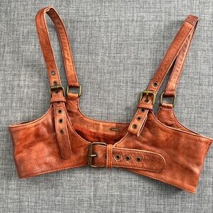 Free People Leather Corset Harness Belt Cognac Brown Small
